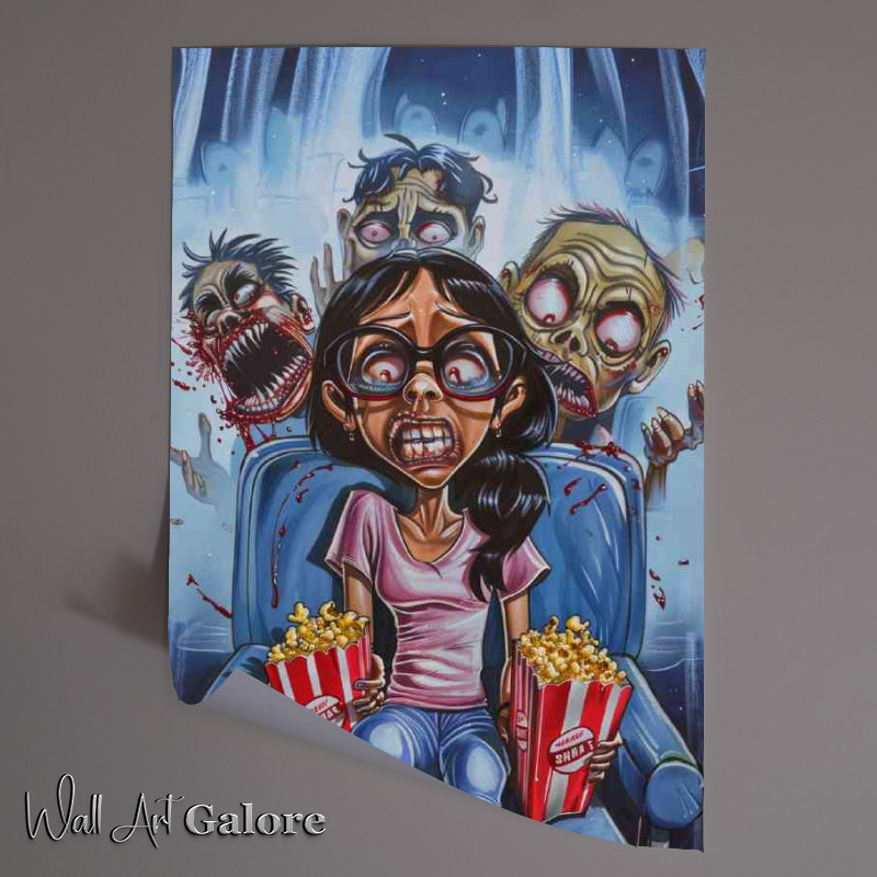 Buy Unframed Poster : (caricature woman at the movies with zombies)