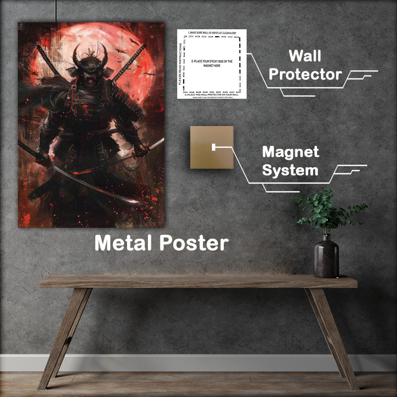 Buy Metal Poster : (Demon Samurai holding two katanas with its hands art)