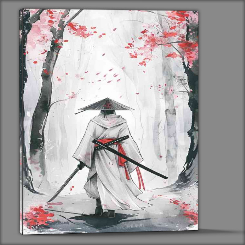 Buy Canvas : (Samurai in white kimono with trees in woods)
