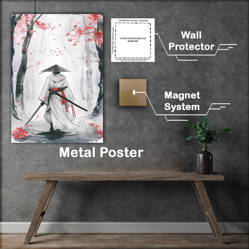 Buy Metal Poster : (Samurai in white kimono with trees in woods)