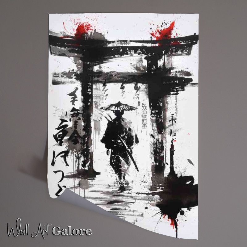 Buy Unframed Poster : (Samurai walking under the torii gate poster art)