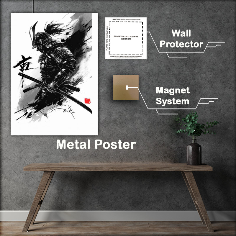 Buy Metal Poster : (Samurai warrior with sword and armor poster art)