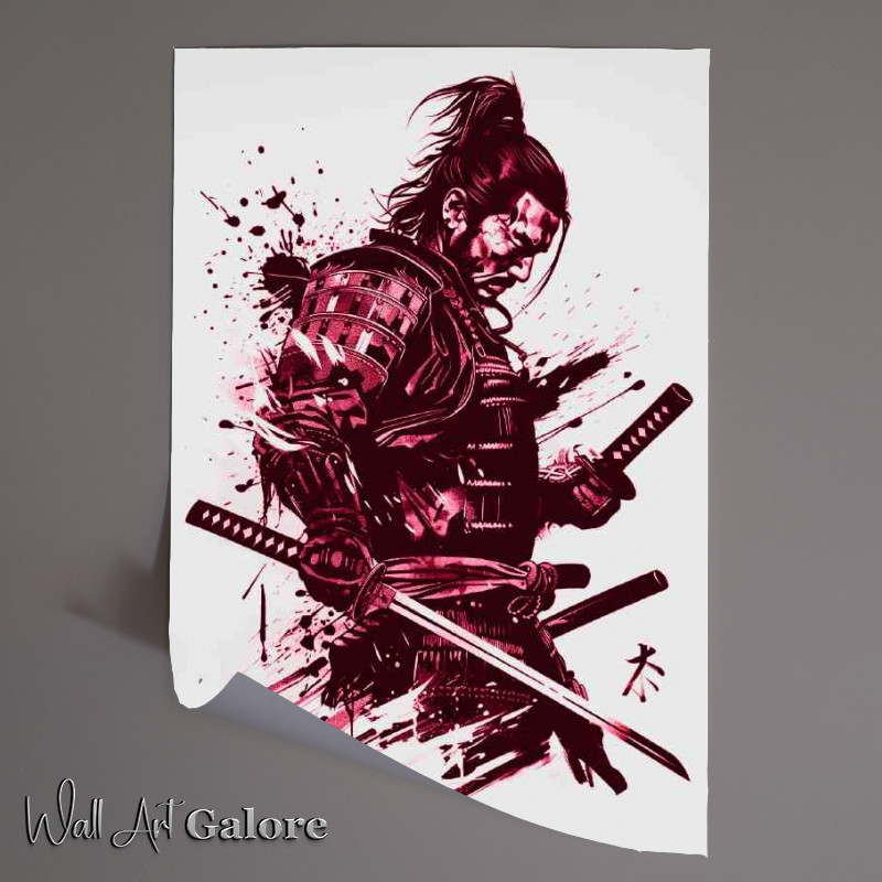 Buy Unframed Poster : (Samurai warrior with sword and armor red art)