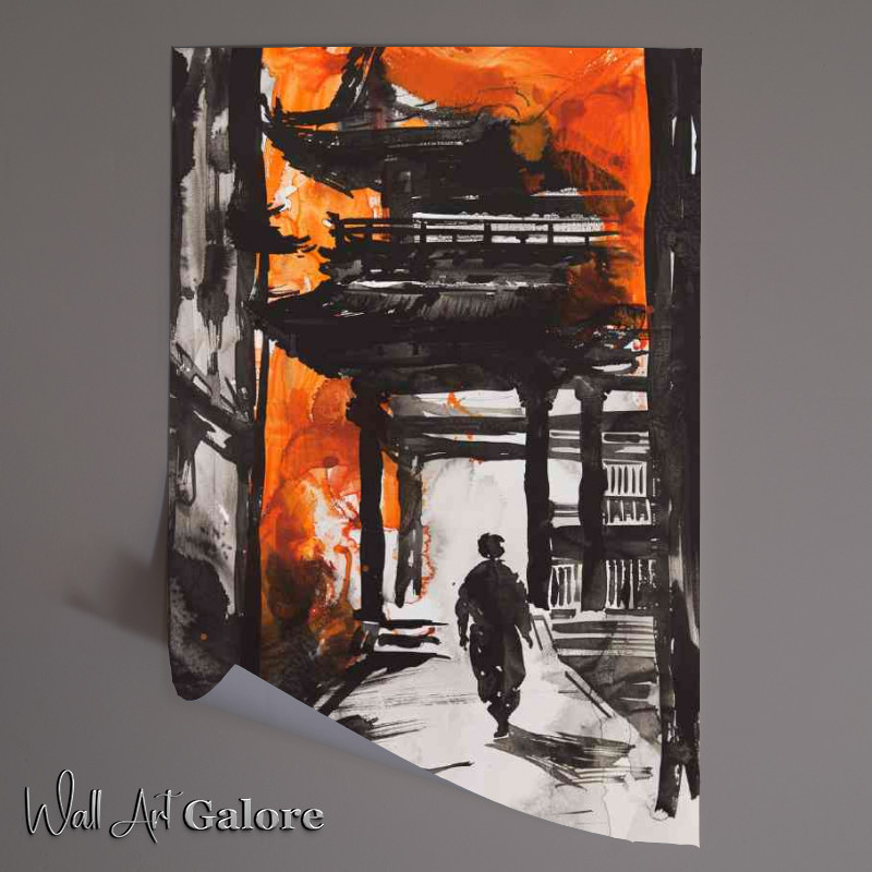 Buy Unframed Poster : (black_and_white_ink_painting_depicts_an_ancient_Jap_3c6ac707-fcde-4271-a8df-a69d97e2ba33)