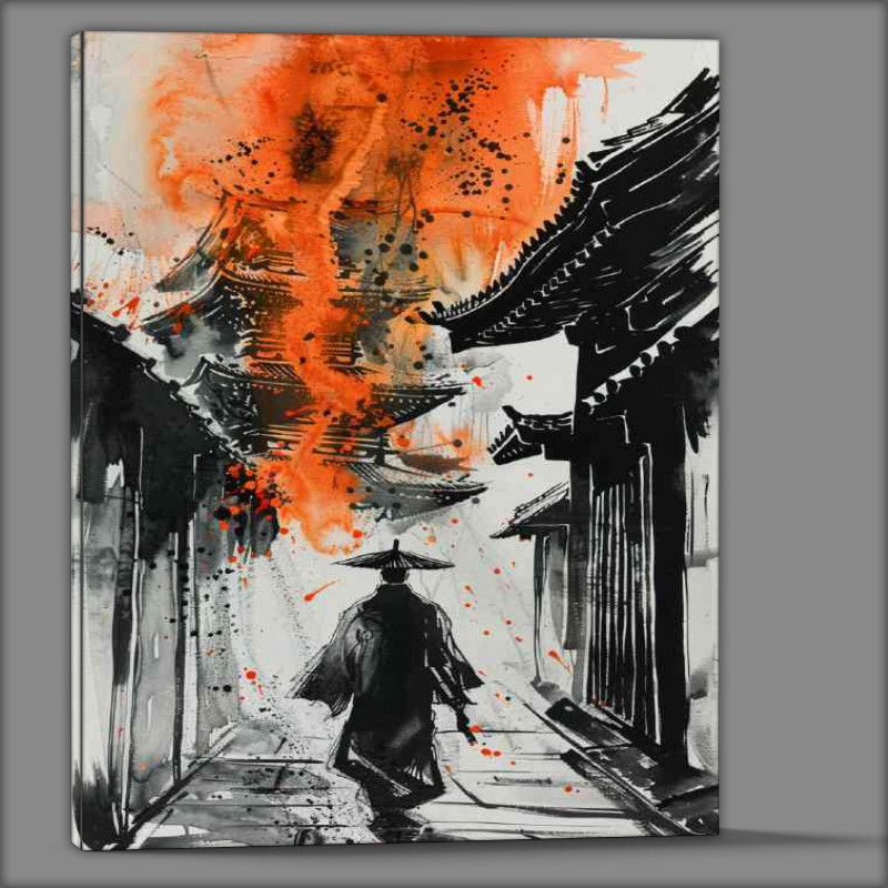 Buy Canvas : (black_and_white_ink_painting_depicts_an_ancient_Jap_7101e970-7407-4f46-a5fa-7aa6862a7f87)
