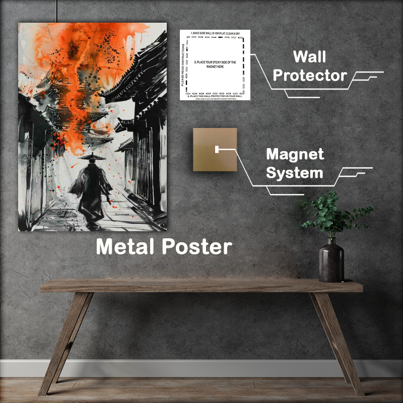 Buy Metal Poster : (black_and_white_ink_painting_depicts_an_ancient_Jap_7101e970-7407-4f46-a5fa-7aa6862a7f87)