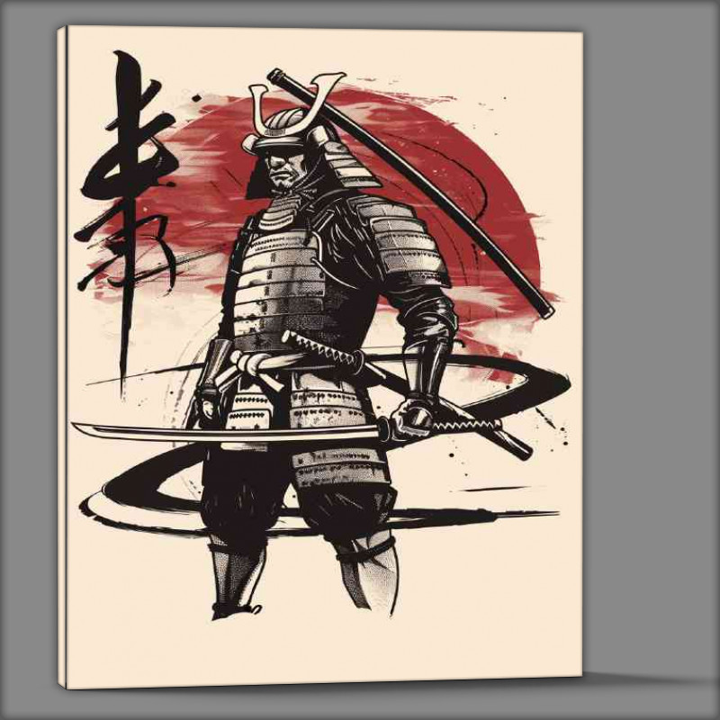 Buy Canvas : (black_and_white_samurai_poster_design_with_brush_st_75dc2414-d72b-415e-999e-84e9bc764497)
