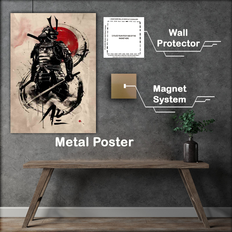 Buy Metal Poster : (black_and_white_samurai_poster_design_with_brush_st_95e35a98-e52b-458b-9d91-8d438b6c5324)