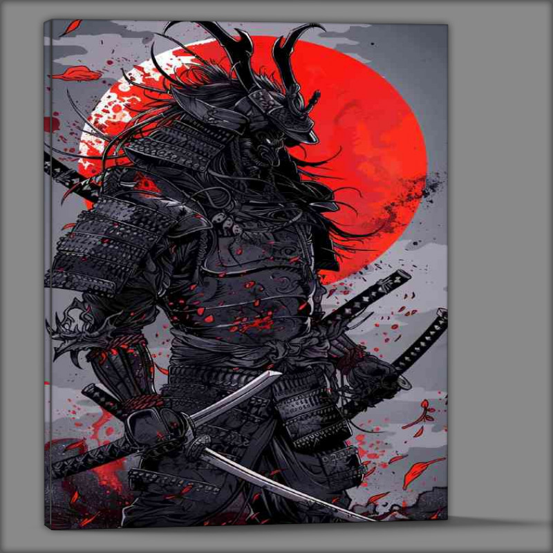 Buy Canvas : (black_demon_samurai_dark_fantasy_style_with_two_kat_5eab28e0-6dd6-4ed4-982e-b6ff825c94db)