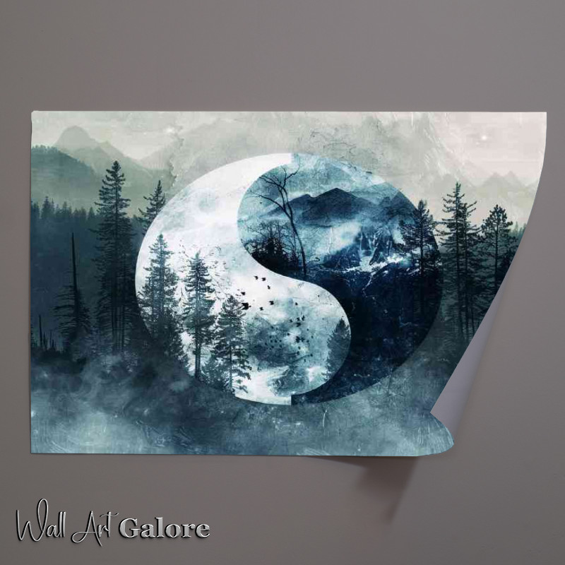 Buy Unframed Poster : (Yin yang symbol with mountains and trees)