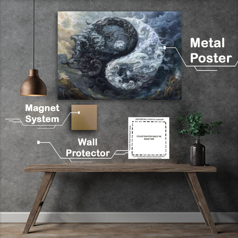 Buy Metal Poster : (Yin yang symbol with swirly clouds)