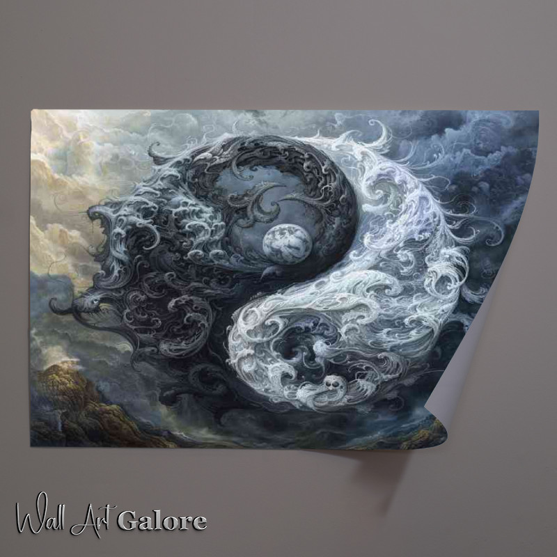 Buy Unframed Poster : (Yin yang symbol with swirly clouds)