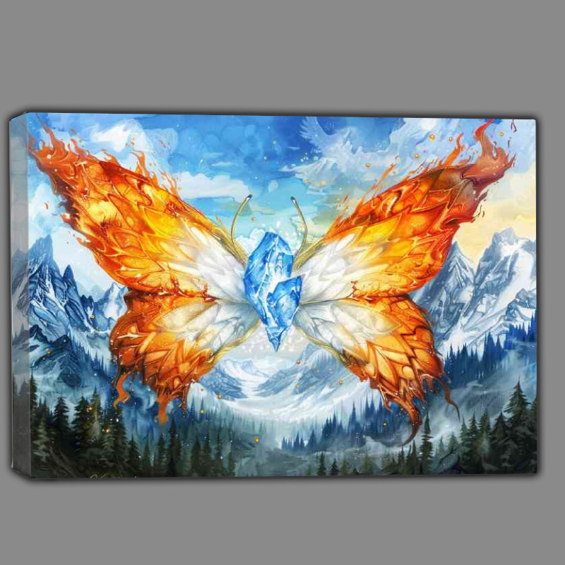 Buy Canvas : (Butterfly with wings made of fire and ice flying)