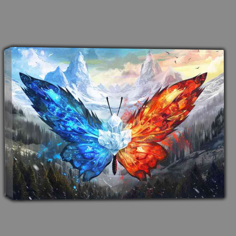 Buy Canvas : (Butterfly with wings made of fire and ice mountains)