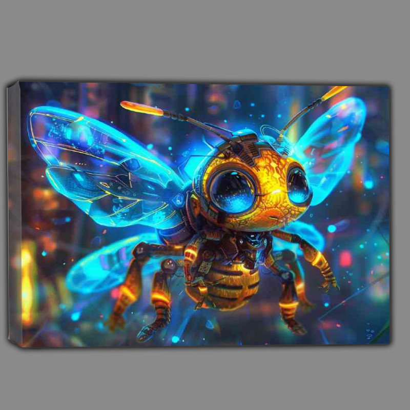 Buy Canvas : (Full body symmetrical shot of bee with blue wings)