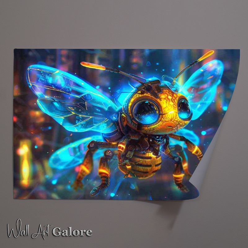 Buy Unframed Poster : (Full body symmetrical shot of bee with blue wings)