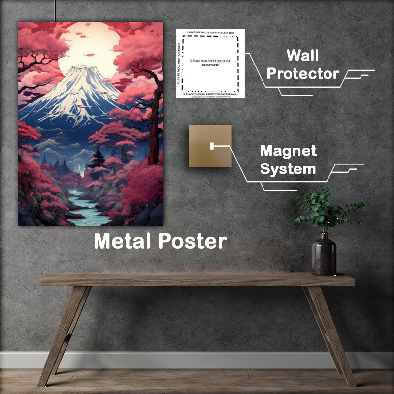 Buy Metal Poster : (Peak Blossoms mountain views Japanese Sakura Spots)