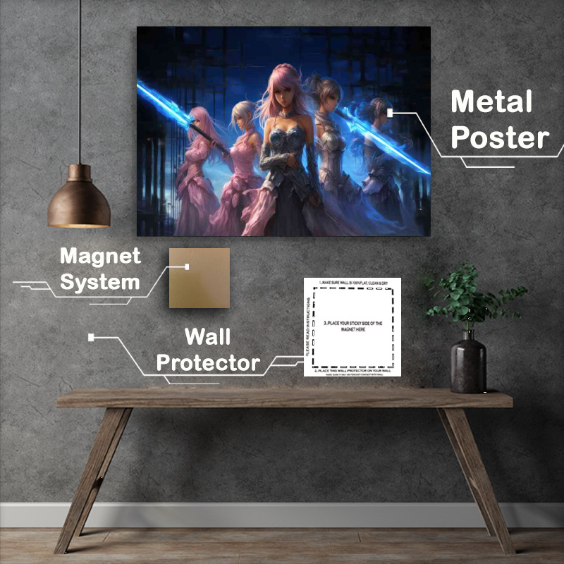 Buy Metal Poster : (Five anime girls are holding swords)