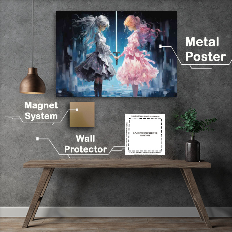 Buy Metal Poster : (Two anime girls holding sword)