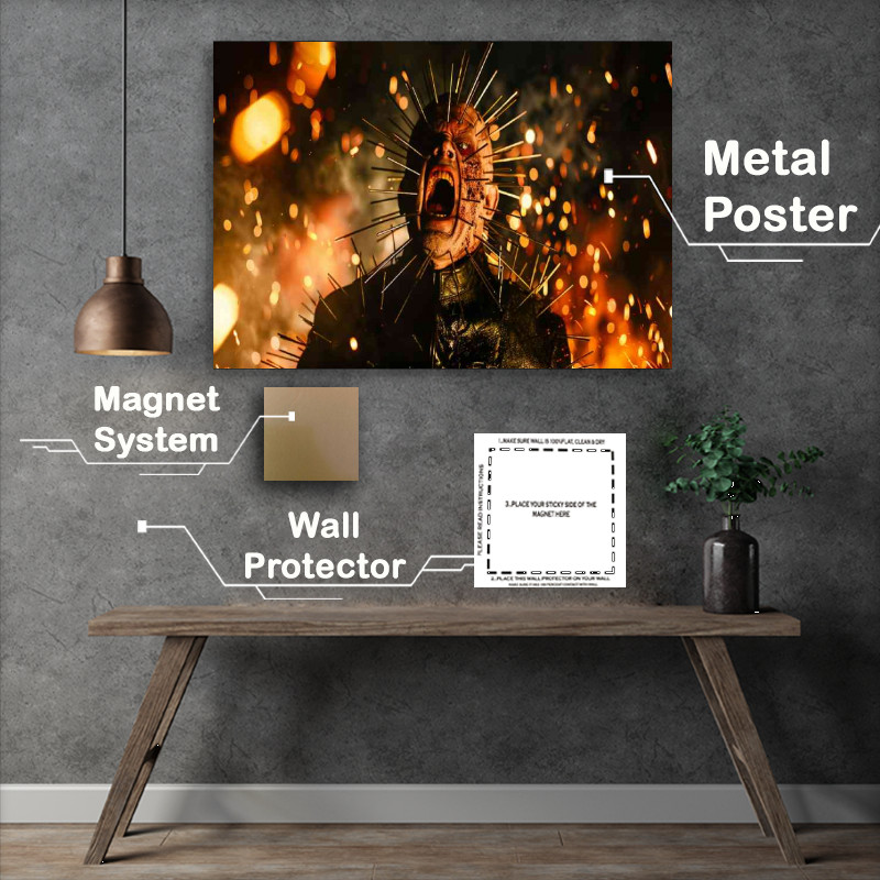Buy Metal Poster : (Cinematic movie poster of Hellraisers pinhead)