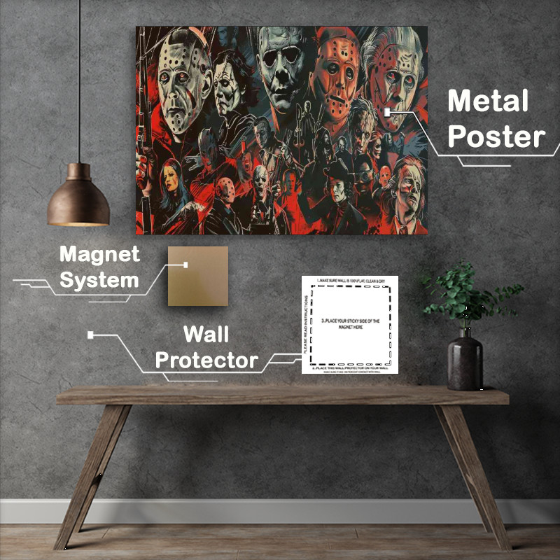 Buy Metal Poster : (Collage of the most famous horror movie characters villans)