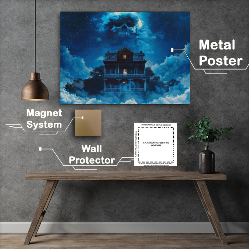 Buy Metal Poster : (House surrounded by fog with the face of an evil)