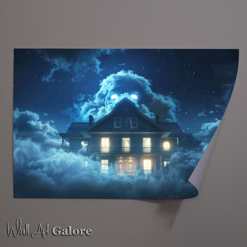 Buy Unframed Poster : (House with an evil face made of fog night sky)