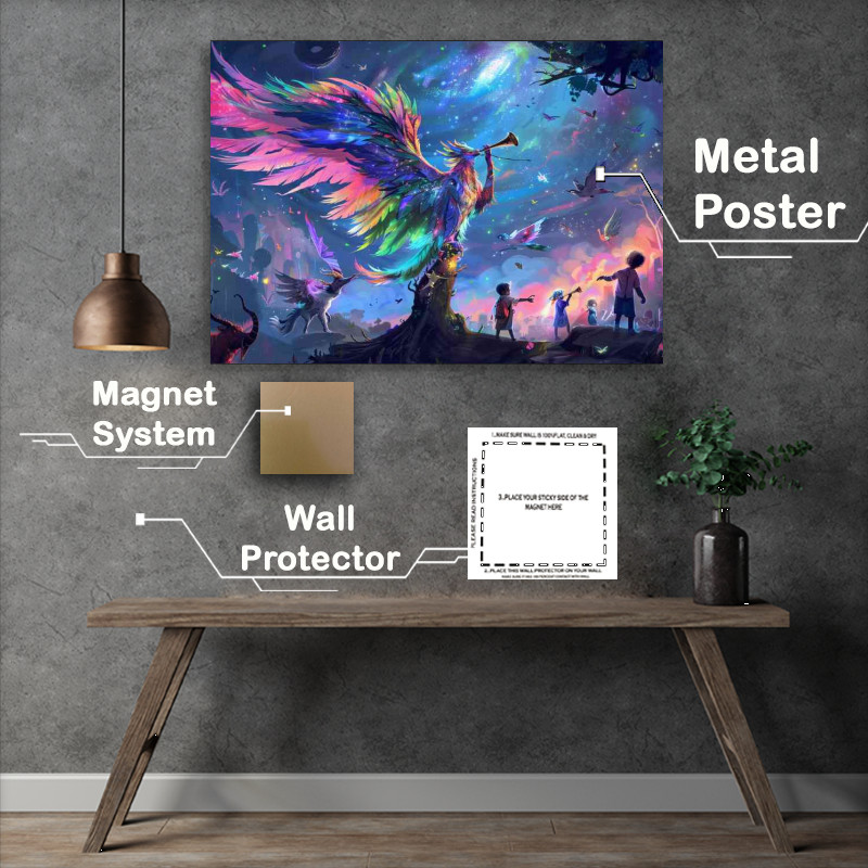 Buy Metal Poster : (Beautiful fantasy creature with colorful skys)