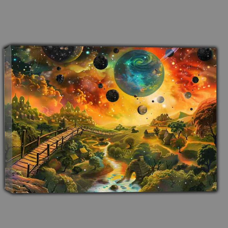 Buy Canvas : (Beautiful fantasy landscape with many planets and stars)