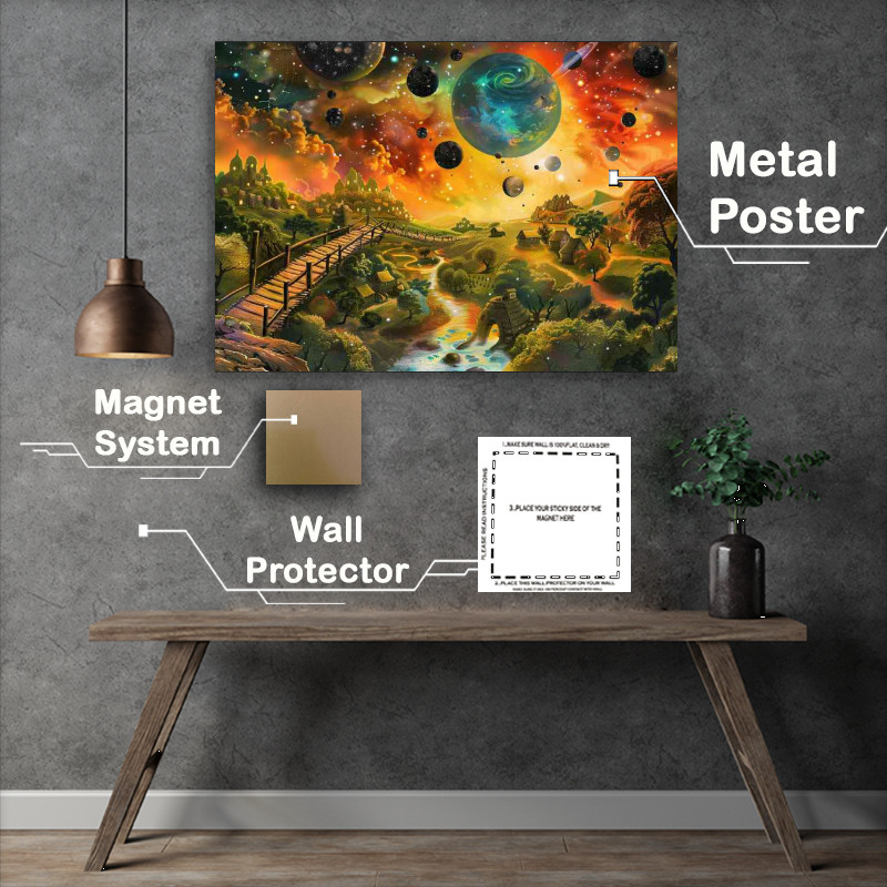 Buy Metal Poster : (Beautiful fantasy landscape with many planets and stars)