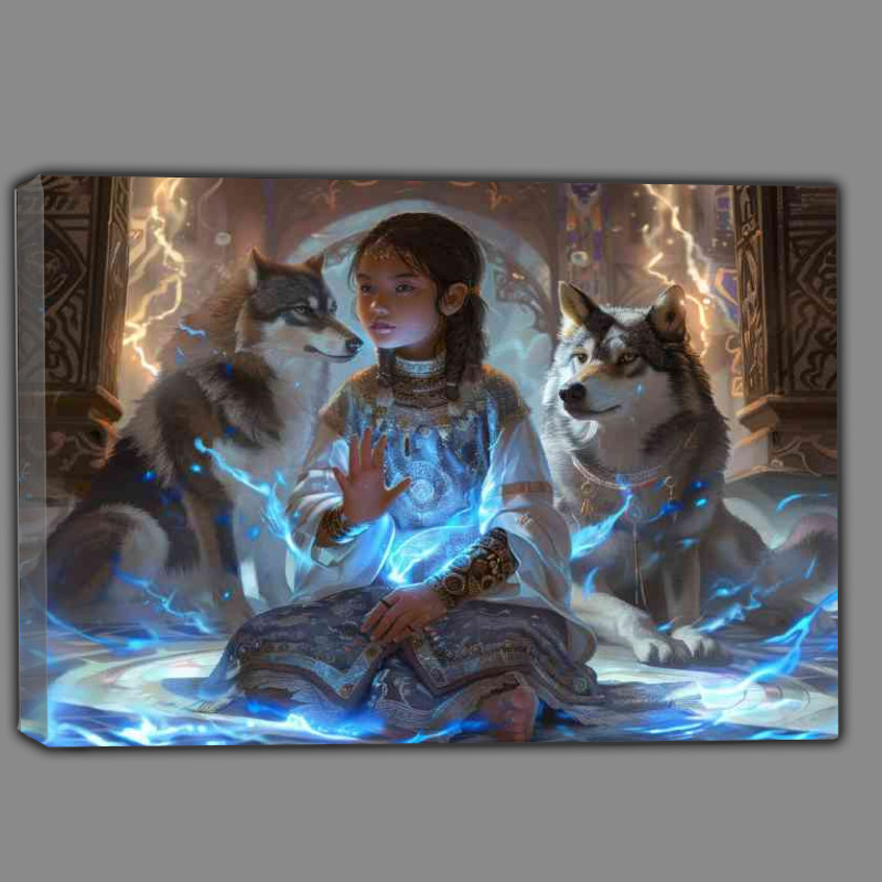 Buy Canvas : (Blue glowing magic and the wolfs)