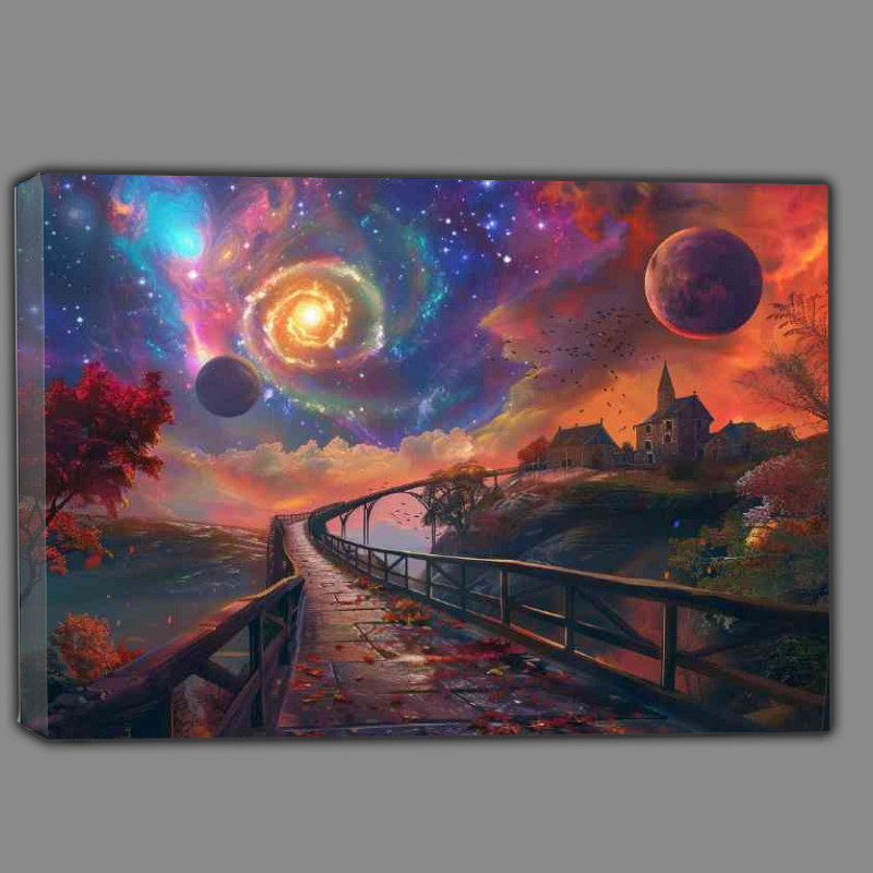 Buy Canvas : (Bridge leading to an otherworldly planet surrounded)