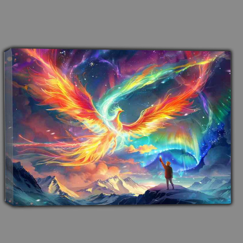 Buy Canvas : (Colorful Phoenix flies in the sky with aurora)