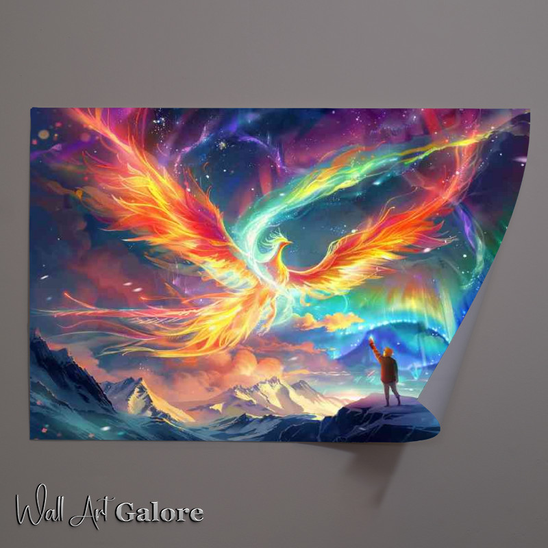Buy Unframed Poster : (Colorful Phoenix flies in the sky with aurora)