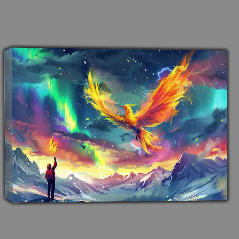 Buy Canvas : (Colorful Phoenix flies in the sky with aurora painted style)