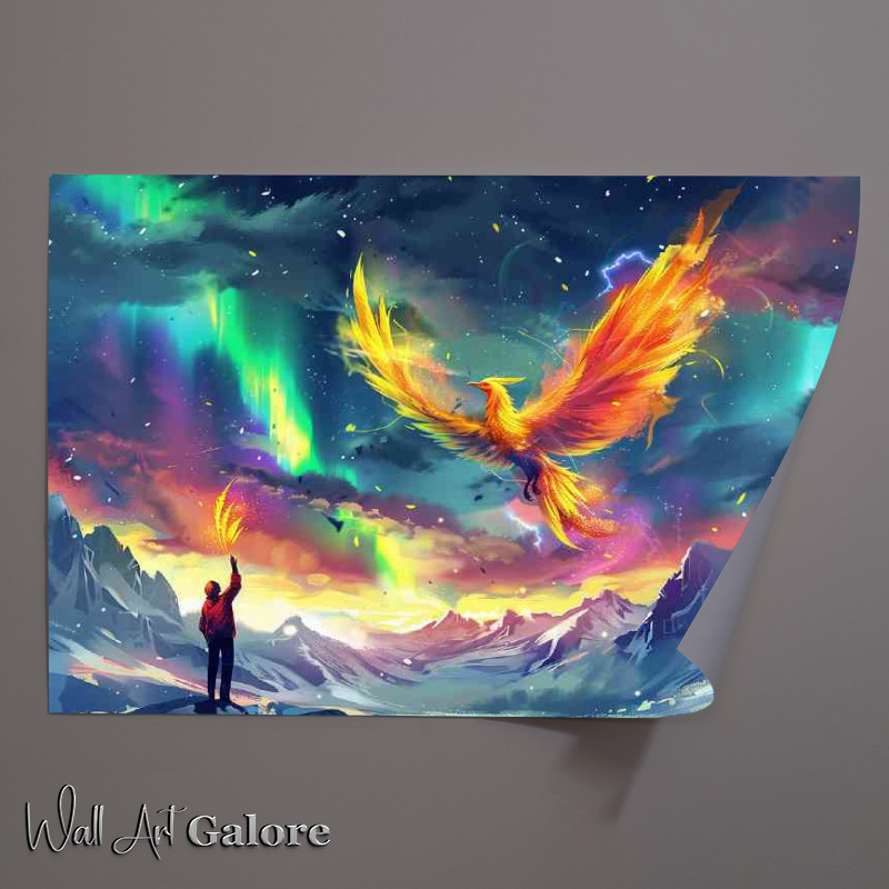 Buy Unframed Poster : (Colorful Phoenix flies in the sky with aurora painted style)