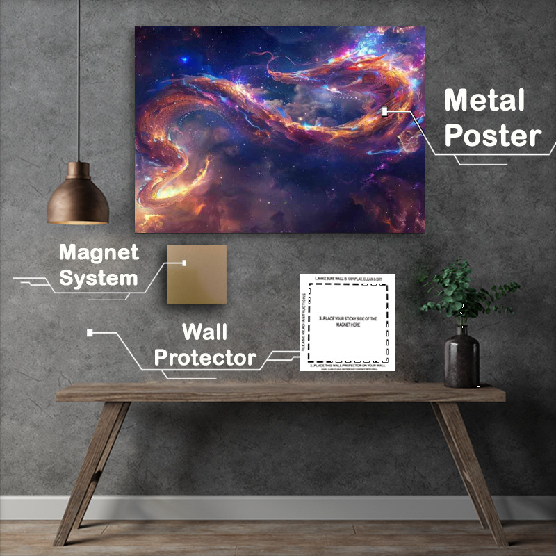 Buy Metal Poster : (Cosmic Dragon made of nebulae swirling in the sky)