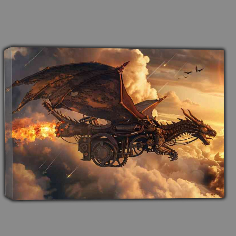 Buy Canvas : (Dragon with mechanical wings and an oil wheeled)