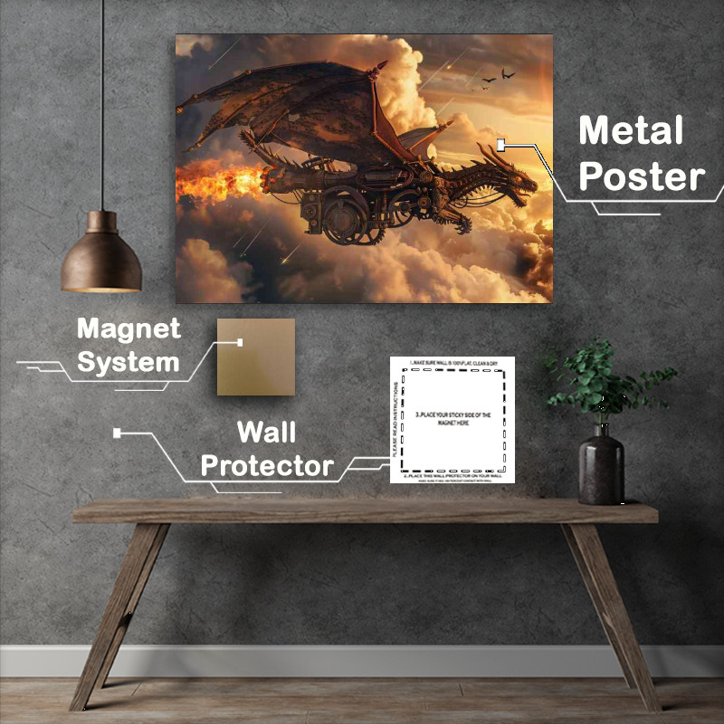 Buy Metal Poster : (Dragon with mechanical wings and an oil wheeled)