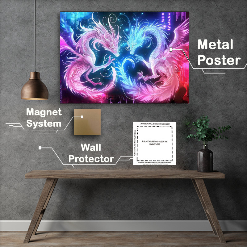 Buy Metal Poster : (Ethereal Dragons one white and the other pink)