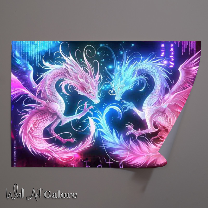 Buy Unframed Poster : (Ethereal Dragons one white and the other pink)