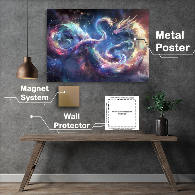 Buy Metal Poster : (Fantasy dragon made of swirling nebulae fantasy art)