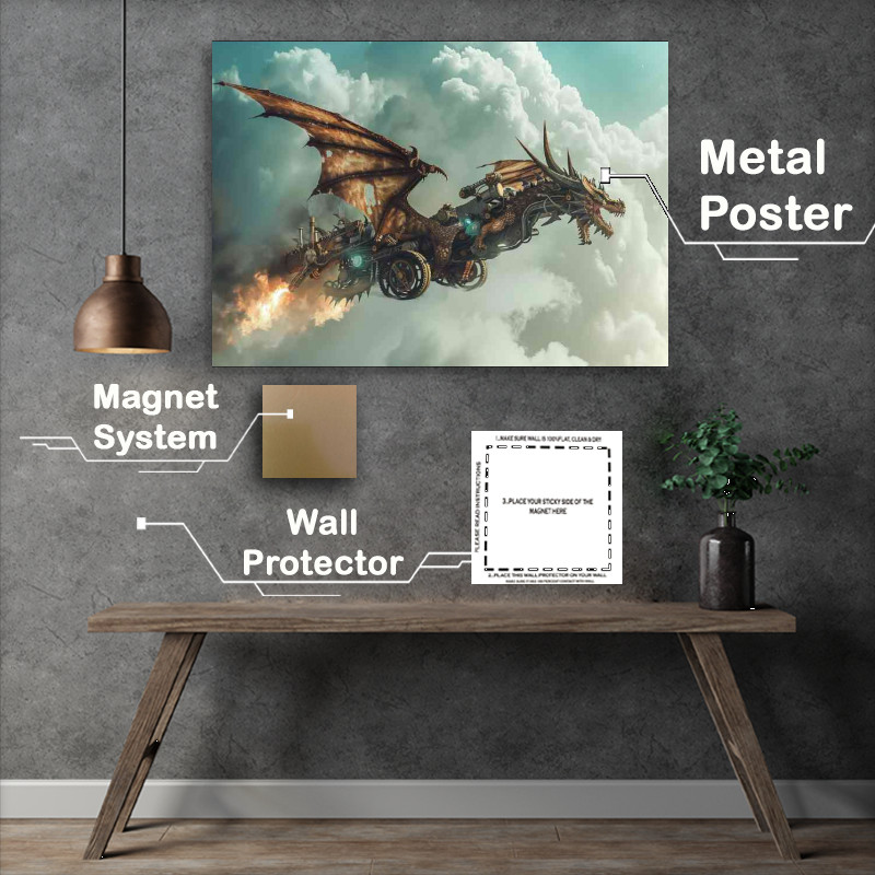 Buy Metal Poster : (Majestic Dragon soaring through the sky breathing)