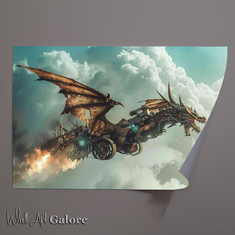 Buy Unframed Poster : (Majestic Dragon soaring through the sky breathing)