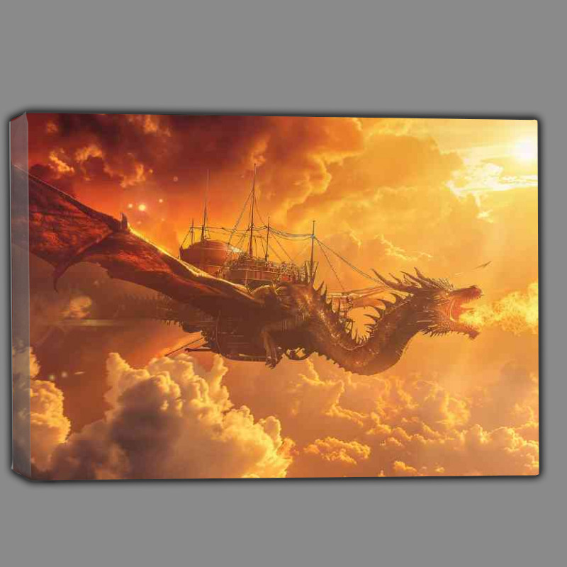 Buy Canvas : (Majestic Dragon soaring through the sky breathing mechanical)
