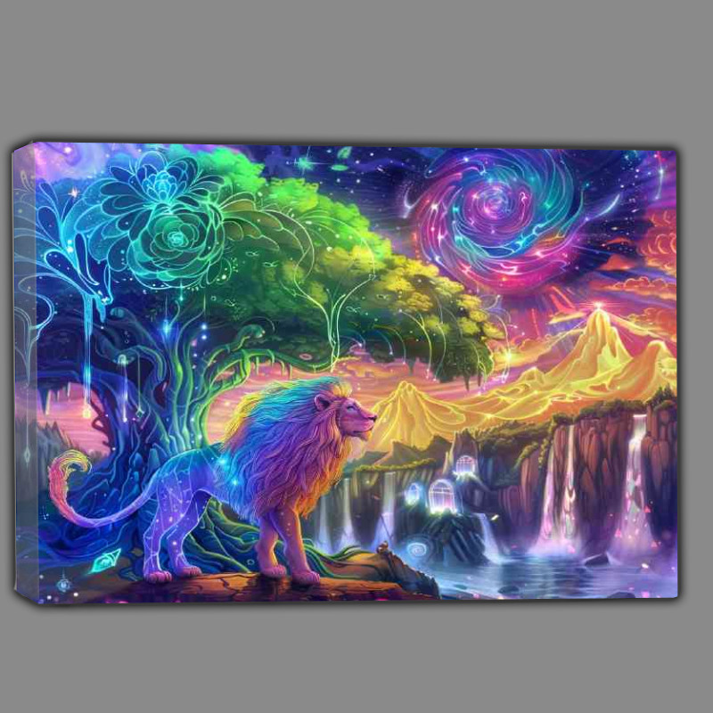 Buy Canvas : (Rainbow Lion in front of an tree waterfalls)