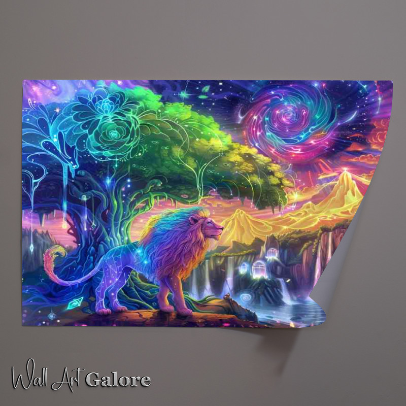 Buy Unframed Poster : (Rainbow Lion in front of an tree waterfalls)