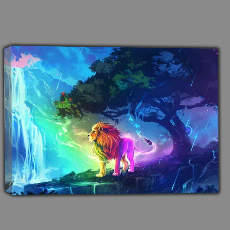 Buy Canvas : (Rainbow Lion standing in front of an enchanted tree)