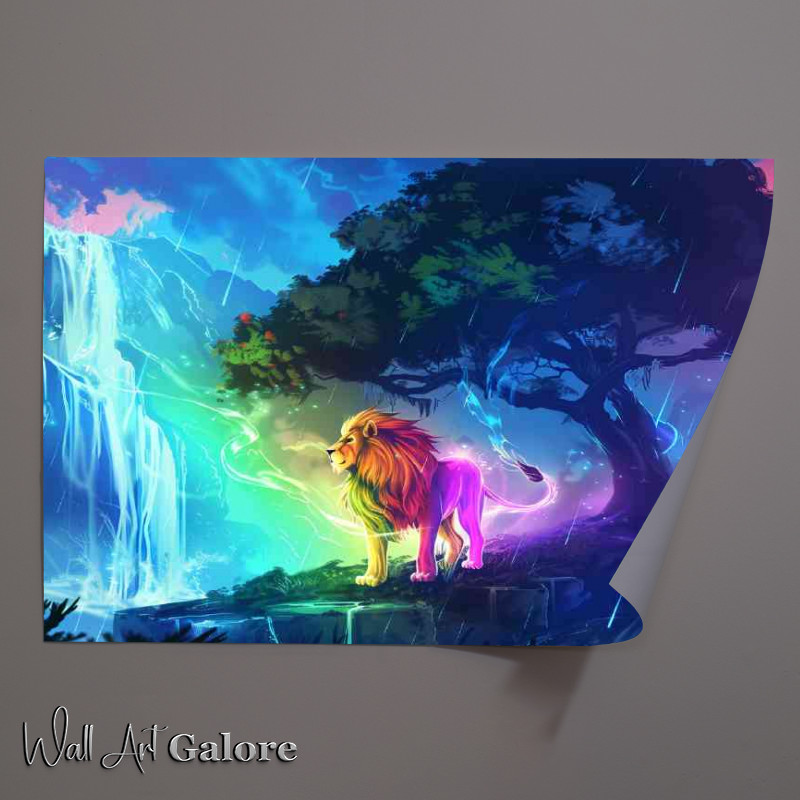 Buy Unframed Poster : (Rainbow Lion standing in front of an enchanted tree)