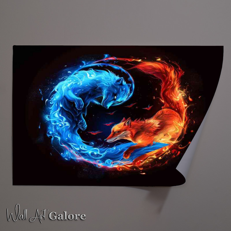 Buy Unframed Poster : (The yin yang symbol with a blue wolf and red fox)